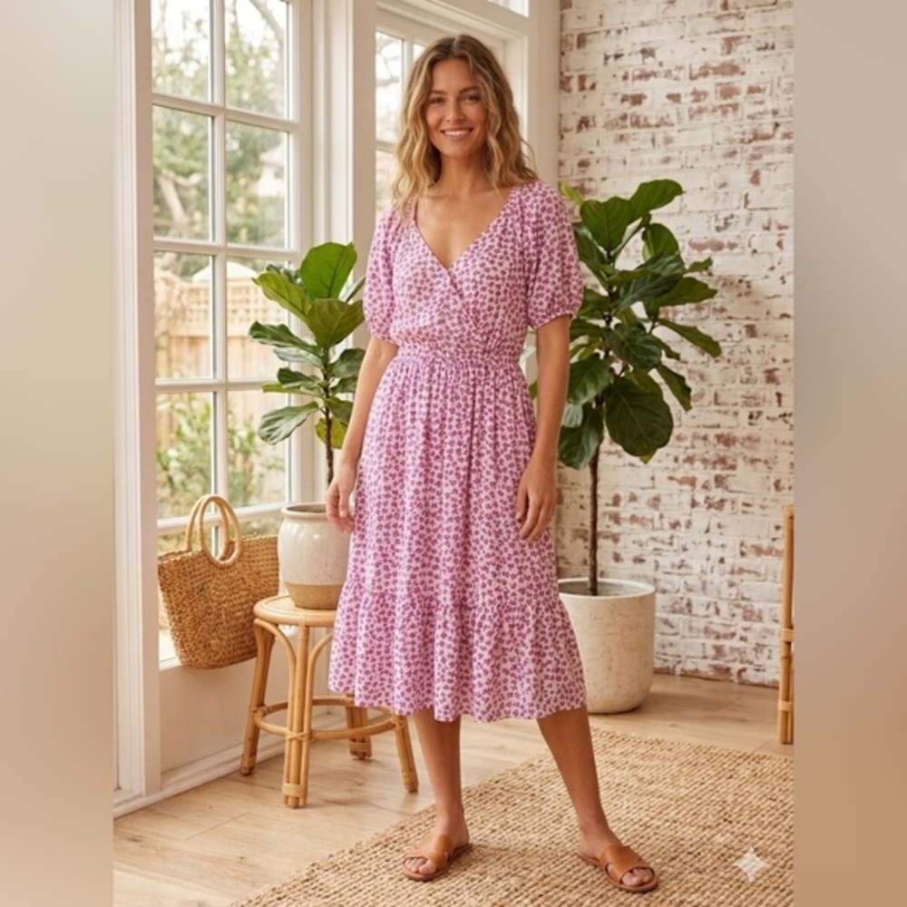 Sienna Sky Pink Floral Wrap Midi Dress